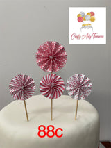 Pinwheel Fan Cake Topper Skewers - Set of 4 in Various Colours and Designs Oh So Crafty